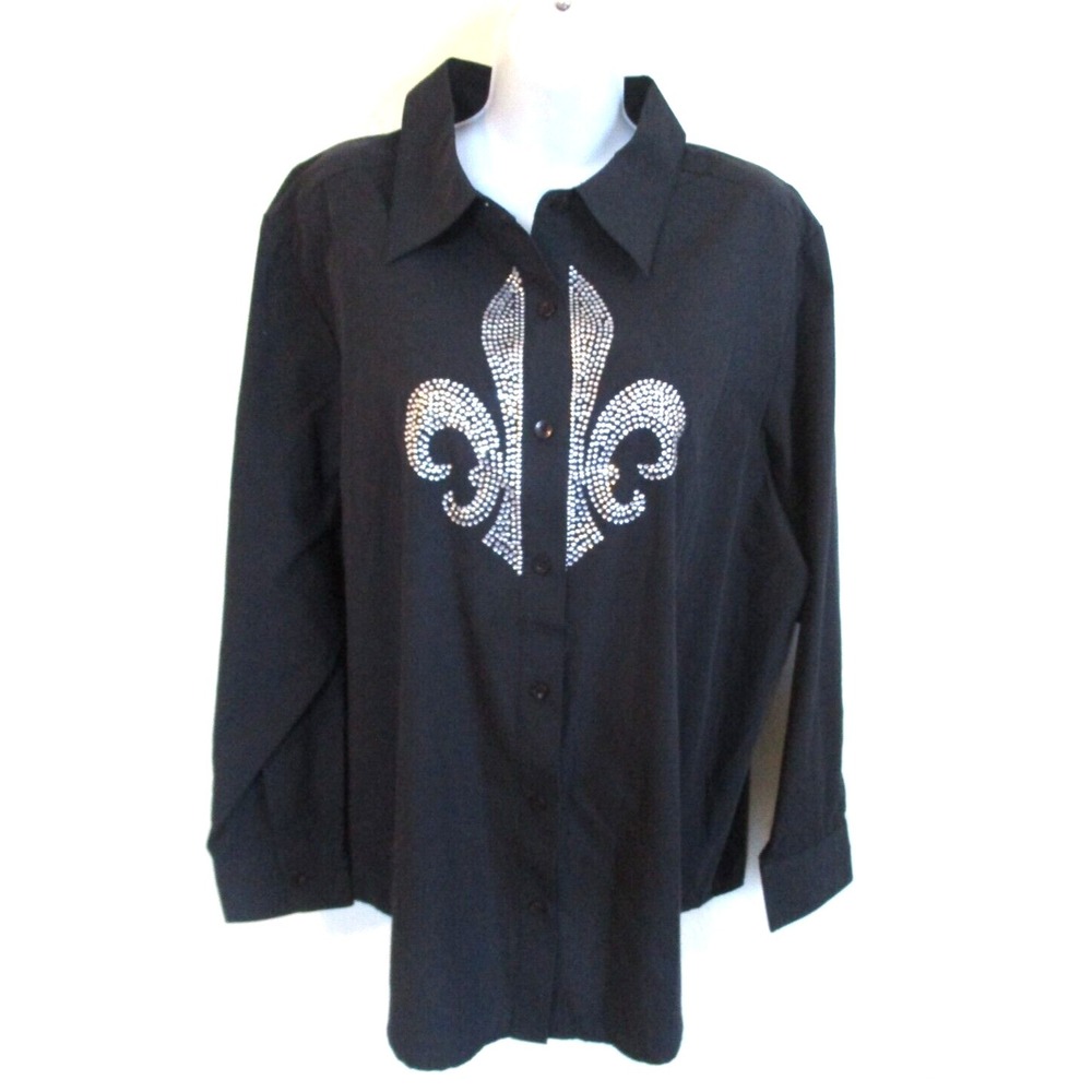 Quacker Factory Fleur de Lis Rhinestone Big Shirt Size 1X NWOT